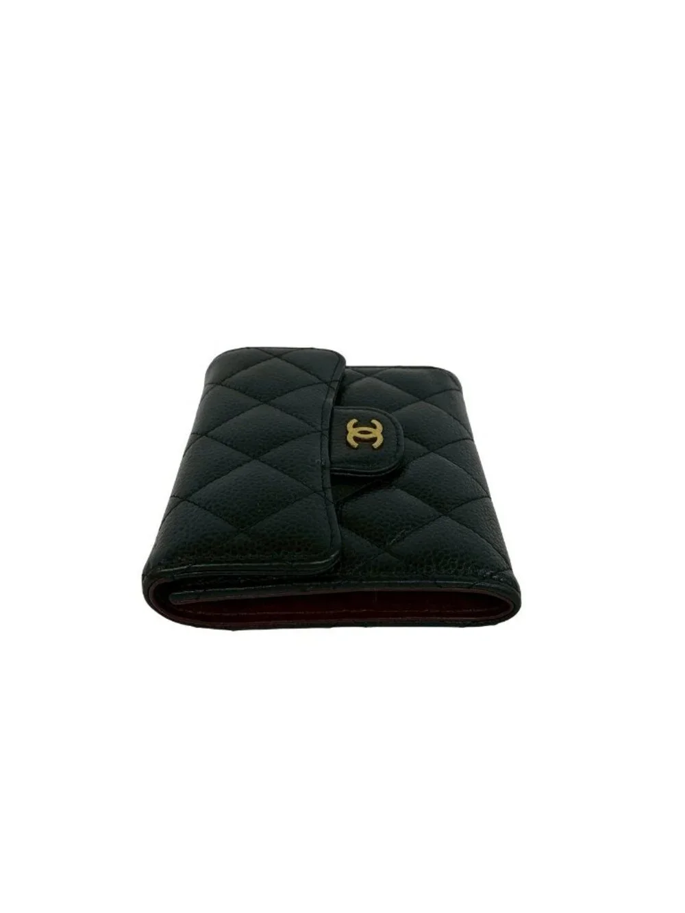 Chanel Small Flap Wallet CC Logo Caviar Leather Trifold Black
